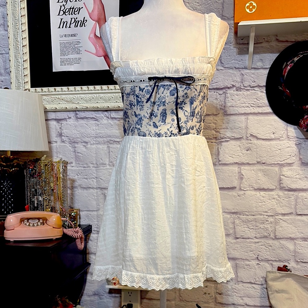 White and Blue Floral Dress